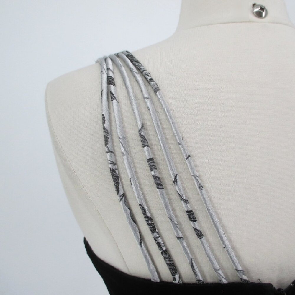 Vintage 90s Velvet Silver Jacquard Party Gown Dress XS - Picture 10 of 11